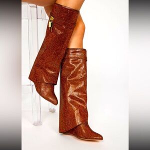 Rhinestone Gold Boots